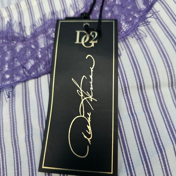 DG2 Diane‎ Gilman Purple Stripe Lace Trim Blouse Top Bell Sleeve Large New NWT - Picture 7 of 8